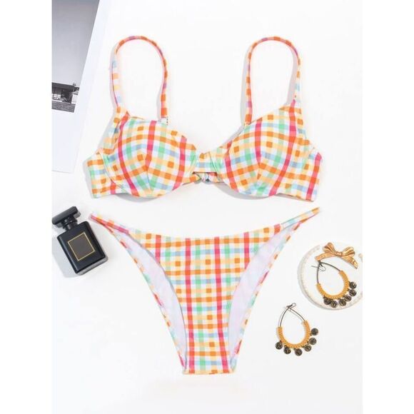 Plaid high waisted bikini size large - Picture 1 of 4